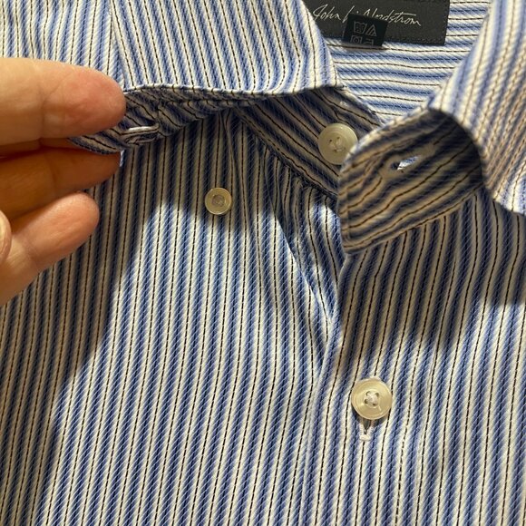 John W. Nordstrom Mens Striped Egyptian Cotton Button-Up Shirt L‎ Blue/White - Picture 10 of 16